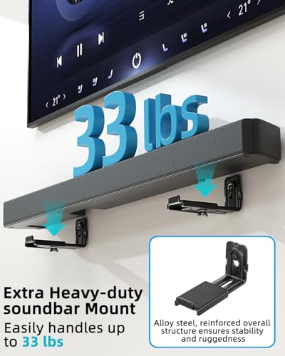 HCMOUNTING Soundbar Mount Under TV, Depth Adjustable 3.7”-6.3”, Hold 33lbs | Sound Bar Mounts for Samsung, Bose, Vizio, Sony, Sonos and More, All-round Soft Pads Reduce Vibration and Scratching, Black
