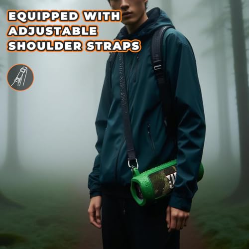 Silicone Cover Compatible with JBL Flip 7 Waterproof Portable Speaker with Shoulder Strap (Green) - color: Green
