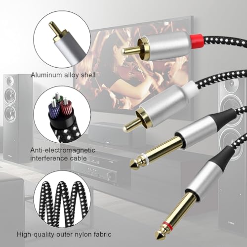 6.56FT Dual 1/4 inch TS to Dual RCA, RCA to 1/4, 6.35mm TS to R-CA, 1/4 to R-CA Cable for Audio Player TV Audio Mixer Power Amplifier Speaker Home Theater Aluminum Alloy and Nylon Braided Cover - size: TS+RCA (6.56 ft/2 m)