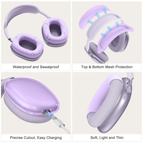 Silicone Case Cover for AirPods Max 2/1 Headphones (2026/2024/2020)(Purple) - color: Clear Purple-T