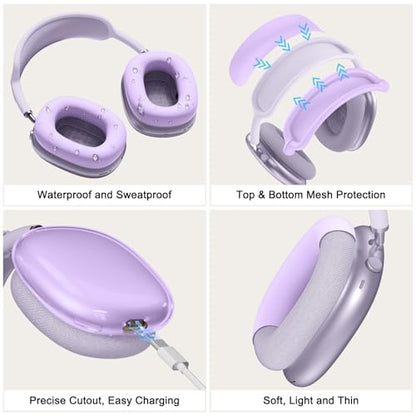 Silicone Case Cover for AirPods Max 2/1 Headphones (2026/2024/2020)(Purple) - color: Clear Purple-T