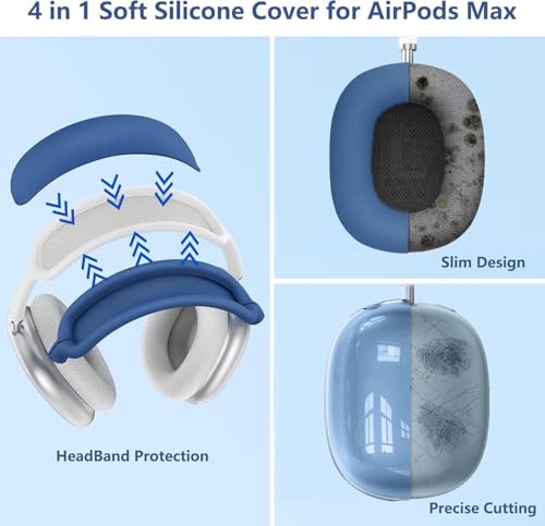 [4 in 1] Case Cover for AirPods Max 2/1 (2026/2024/2020) Ear Pad Case Cover/Headband Cover/Ear Cups Cover with Bling Star for Apple AirPods Max Headphones (Dark Blue Stars) - color: Dark Blue Stars