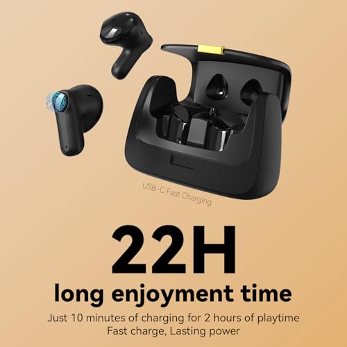 ANCwear Wireless Earbuds with Mini Handbag Case, 22H Playtime, Black | Bluetooth 5.3, 13mm drivers, touch controls and DIY stickers for music, calls, travel, everyday wear and gifting - color: Black Pearl