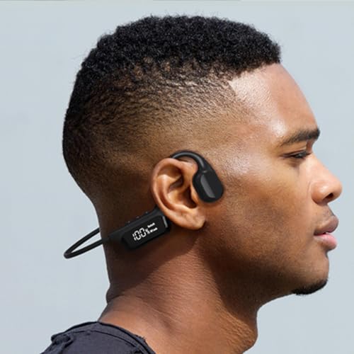 Swimming Headphones Bone Conduction Open Ear Headset MP3 Player Built-in 32G Memory IP68 Underwater Waterproof Stereo Bluetooth Earphone LED Screen for Driving Bicycling Running Skiing-S10 Red - color: Swim Headphone S10 Red