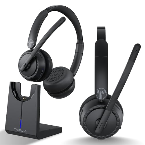 TREBLAB C7-Pro Wireless Bluetooth Headset, 60H Playtime, Bluetooth 5.3 | 40mm Drivers, Type-C Fast Charging, IPX4 Waterproof, Wireless Headset with Mic for Work, Home Office, Calls, Laptop, PC