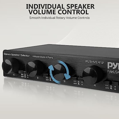 Pyle 4 Channel High Power Stereo Speaker Selector with Volume Control - Rugged and Durable Housing Construction, Cabinet Heat Sink, Plug and Play Easy Install - PLSHVC412 - style: 4CH Switch and Vol Selector