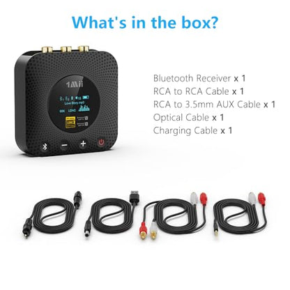 1Mii B06HD+ Hi-Res LDAC Bluetooth 5.3 Receiver for Home Stereo, Hi-Fi Bluetooth Audio Adapter w/Display, Built-in Audiophile DAC, aptX HD Low Latency, RCA Optical Coaxial for Old Stereo Receiver