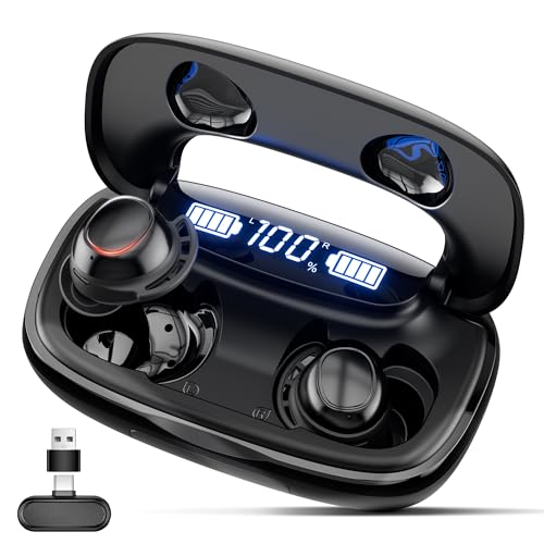 IAMJOY Gaming Earbuds, 20ms Low Latency, Wireless Game Earbuds with LED Display, 90H Play Time, 2.4GHz & Bluetooth, Noise-Canceling Mic Compatible with Meta Quest, PS5/4, VR, Switch, PC - color: Classic Black