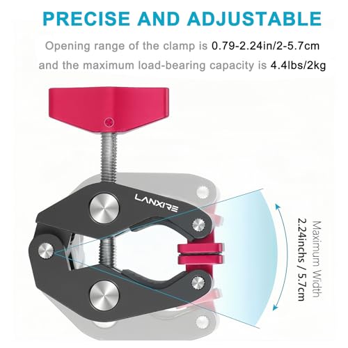 Super Clamp Mic Mount with 1/4" to 5/8" Screw - Compatible with Microphones or Photography Accessories - Max Load 4.4lb/2kg