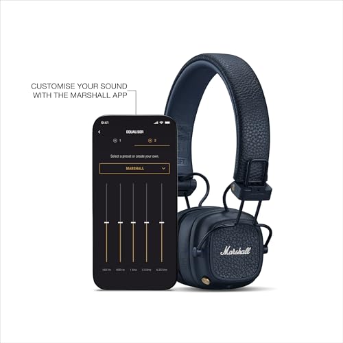 Marshall Major V Wireless On-Ear Bluetooth Headphones - 100+ Hr Playtime | Detachable Audio Cable | Microphone for Calls | Lightweight, Foldable Design for Travel - Midnight Blue - color: Midnight Blue