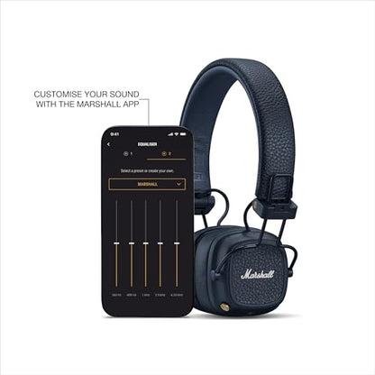 Marshall Major V Wireless On-Ear Bluetooth Headphones - 100+ Hr Playtime | Detachable Audio Cable | Microphone for Calls | Lightweight, Foldable Design for Travel - Midnight Blue - color: Midnight Blue