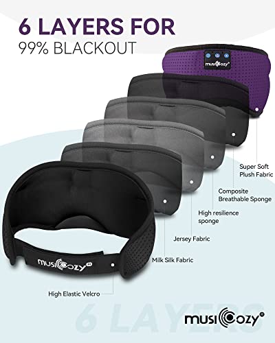 MUSICOZY Sleep Headphones Bluetooth 5.4 Sleep Mask with HD Sound | Breathable Flat Design with Cooling Lining, Washable Headband, 14 Hours Playtime for Travel Meditation Relaxation Gifts - color: Purple