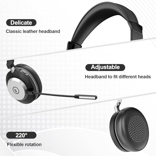 Wantek Wireless Headset with Mic- USB & Bluetooth Connectivity, 50-Hour Battery Life, AI Noise Cancelling Adjustable Microphone Charging Dock, Comfort Fit for Home/Office/Mobile Phone