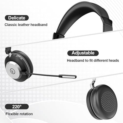 Wantek Wireless Headset with Mic- USB & Bluetooth Connectivity, 50-Hour Battery Life, AI Noise Cancelling Adjustable Microphone Charging Dock, Comfort Fit for Home/Office/Mobile Phone