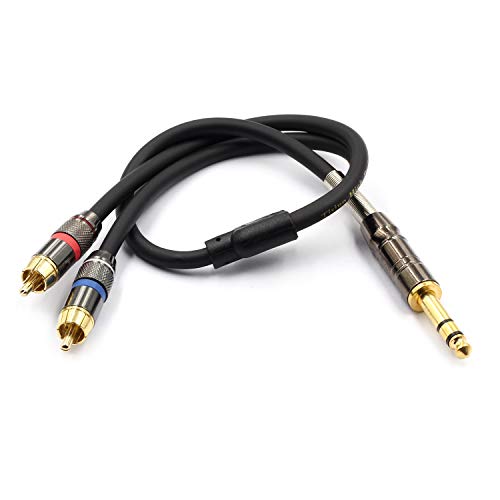 Tisino 2 RCA to 1/4" TRS Stereo Audio Y Splitter Insert Cable, 6.6 FT/2m | 1/4" TRS to 2 RCA Male Cable for Mixer, Amplifier, Home Theater, Gold-Plated Shielded OFC Breakout Cord - size: 6.6 feet