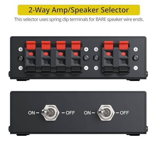PROZOR 2-Zone Speaker Switch Box Passive Stereo Amp/Speaker Selector | Independent A/B Control, 2-Way speaker switcher selector for Amplifier Receiver 150W RMS per Channel Support 4–16Ω Speakers - size: Spring Clip 2 Zone