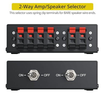 PROZOR 2-Zone Speaker Switch Box Passive Stereo Amp/Speaker Selector | Independent A/B Control, 2-Way speaker switcher selector for Amplifier Receiver 150W RMS per Channel Support 4–16Ω Speakers - size: Spring Clip 2 Zone
