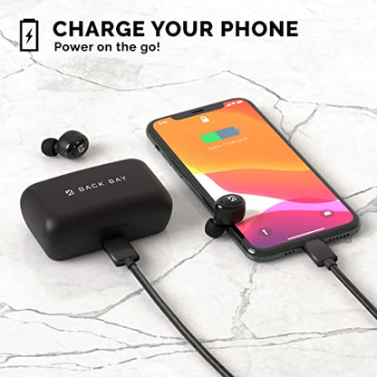 Back Bay Audio Sweatproof Wireless Bluetooth Earbuds,130 Hour Battery Life | Wireless Earbdus for iPhone, Android, Mini Charging Case, TWS Headphones with Microphone, Gift for Runners
