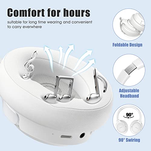 BERIBES Bluetooth Headphones Over Ear Wireless HiFi Stereo Headsets 65H 6EQ | Bluetooth 6.0,with Built-in HD Mic,Foldable Lightweight,Comfort Fit,Fast Charging,Deep Bass for Home Office Cellphone PC Ect. - color: White