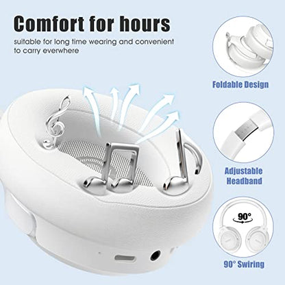 BERIBES Bluetooth Headphones Over Ear Wireless HiFi Stereo Headsets 65H 6EQ | Bluetooth 6.0,with Built-in HD Mic,Foldable Lightweight,Comfort Fit,Fast Charging,Deep Bass for Home Office Cellphone PC Ect. - color: White