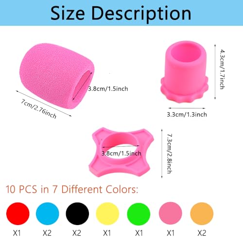 10 Set Handheld Microphone Protection Foam Mic Cover Set, Including 10 PCS Foam Microphone Windscreen Cover, 10 PCS Silicone Ring, 10 PCS Bottom Rod Sleeve Holder for KTV Mic Device(7 Colors)