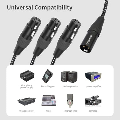 XLR Male to 3 Female Splitter Cable 2FT - Heavy-Duty Metal Braided Y-Spltr, Non-Slip Grip, 3-Way Audio Distribution for Mixers/Mics/PA - color: 1 Male to 3 Female