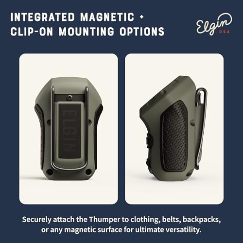 Elgin Thumper Mini Wearable Bluetooth Speaker, 35-Hour Battery Life, 50 ft Wireless Range, Water-Resistant, Magnetic Mount & Clip-On Design with LED Work Light for Jobsite, Outdoor & Everyday Use | 50 ft Wireless Range, 35-Hour Battery Life, Magnetic Moun