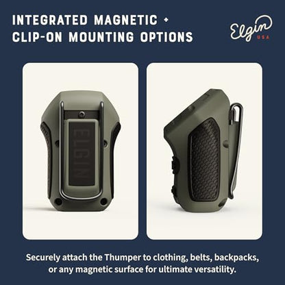 Elgin Thumper Mini Wearable Bluetooth Speaker, 35-Hour Battery Life, 50 ft Wireless Range, Water-Resistant, Magnetic Mount & Clip-On Design with LED Work Light for Jobsite, Outdoor & Everyday Use | 50 ft Wireless Range, 35-Hour Battery Life, Magnetic Moun