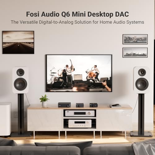 Fosi Audio Q6 Mini Desktop DAC, USB C Digital to Analog Audio Converter for Home Stereo Amplifier and Headphone Amp, Optical/Coaxial Input, RCA Output/Sub-Out, High-Resolution 32bit/768kHz DSD512