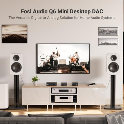 Fosi Audio Q6 Mini Desktop DAC, USB C Digital to Analog Audio Converter for Home Stereo Amplifier and Headphone Amp, Optical/Coaxial Input, RCA Output/Sub-Out, High-Resolution 32bit/768kHz DSD512