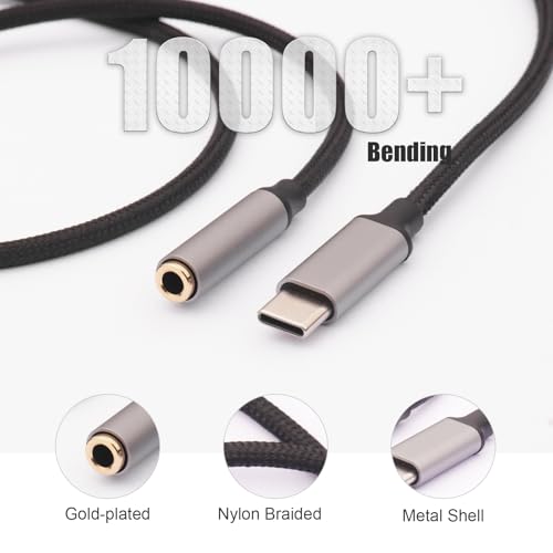 2 Pack 1M USB C to Headphone Jack Adapter,USBC to 3.5mm Headphone Cable | USBC to 3.5mm Audio Cable,Compatible with Phone 17 Pro Max/16/15,Samsung Galaxy S25 Ultra/S24/S23,Pixel,iPad Pro