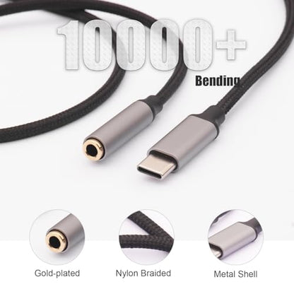2 Pack 1M USB C to Headphone Jack Adapter,USBC to 3.5mm Headphone Cable | USBC to 3.5mm Audio Cable,Compatible with Phone 17 Pro Max/16/15,Samsung Galaxy S25 Ultra/S24/S23,Pixel,iPad Pro