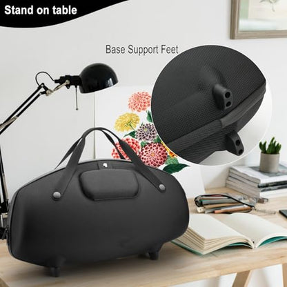 Case for JBL Boombox 3/Boombox 2/Boombox Portable Speaker, Travel Carrying Case Stand Up Hard Case Replacement Cover w Shoulder Strap Tote Handle (Black w One Mesh Pocket One Outer Pocket)
