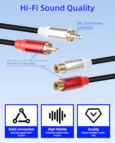 GELRHONR 2Pack RCA Extension Cable 1FT, Short 2RCA Male to 2RCA Female Stereo Audio Cable for Subwoofer, Speaker, Home Theatre and More (M to F) - color: M to F