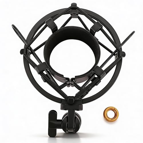 Microphone Shock Mount, Black | Universal Shockmount, 45-50mm Diameter, ABS Anti Vibration, 5/8 to 3/8 Conversion Nut, Professional Recording - color: Black
