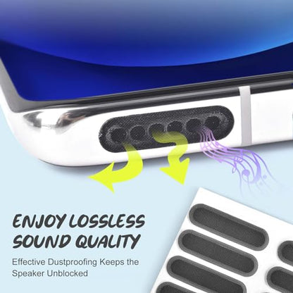 120Pcs Phone Speaker Cover Phone Speaker Dustproof Stickers Phone Speaker Dust Protector Cover Anti Dust Sticker Speaker Dust-Proof Cover Kit with Cleaning Brush & Tweezer - size: 120Pcs