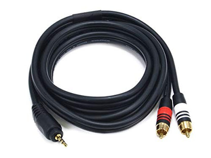 Monoprice 6ft Premium 3.5mm Stereo Male to 2RCA Male 22AWG Cable (Gold Plated) - Black - size: 6ft, style: Single Pack
