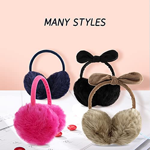 POXIMI Women Winter Earmuffs Girl Ski Adjustable Ear Covers for Kid Cute Bow Ear Warmer Outdoor Earmuff Fleece Lining - color: C-white
