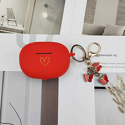 Compatible with Beat Studio Buds 2021, Soft Silicone Case with Gold Heart Pattern for Beats Studio Buds Case with Cute Butterfly Keychain for Girls Women (Red) - color: Red