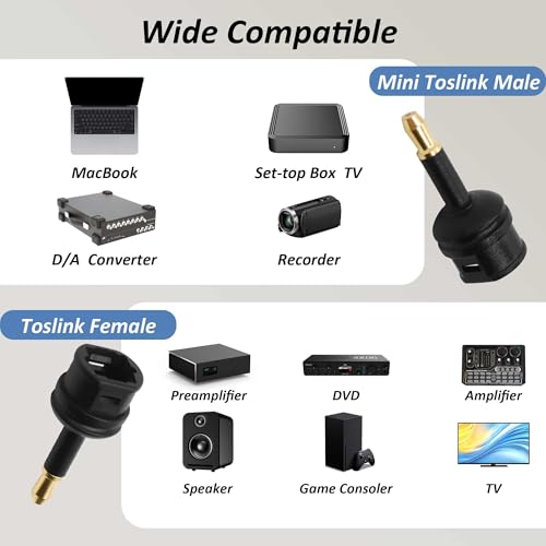 3.5mm Mini Toslink Adapter Digital Fiber Optic Audio Connector | Toslink Female to 3.5mm Mini Male Jack Converter,for Optical Audio Cable Laptop TV Sound Bar Home Theater