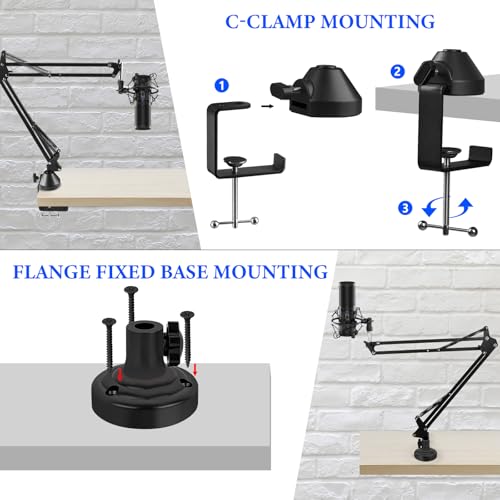 Geekria Adjustable Microphone Boom Arm Compatible with TONOR TC-777, TC30, TC40, TC-2030, Q9, ORCA001, Desk Mic Stand with Flange Mount for Podcasting, Streaming, Recording, Home Studio