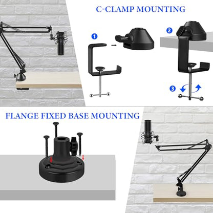 Geekria Adjustable Microphone Boom Arm Compatible with TONOR TC-777, TC30, TC40, TC-2030, Q9, ORCA001, Desk Mic Stand with Flange Mount for Podcasting, Streaming, Recording, Home Studio