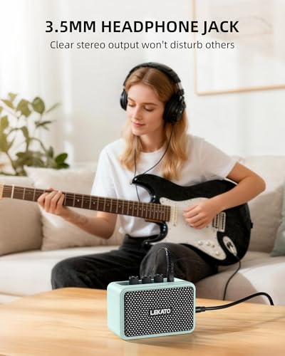 LEKATO Mini Guitar Amplifier, Dual Speakers 5W, Rechargeable Electric Guitar Amp Bluetooth with Clean Overdrive, 6H Working, Headphone Jack, Wireless Portable Small Amp for Practice, Traveling (Blue) - color: Blue