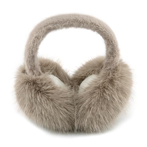 Earmuffs for Women Girls Faux Fur Fuzzy Headband Foldable Ear Covers Cold Weather Accessory - color: Brown