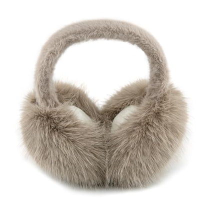 Earmuffs for Women Girls Faux Fur Fuzzy Headband Foldable Ear Covers Cold Weather Accessory - color: Brown