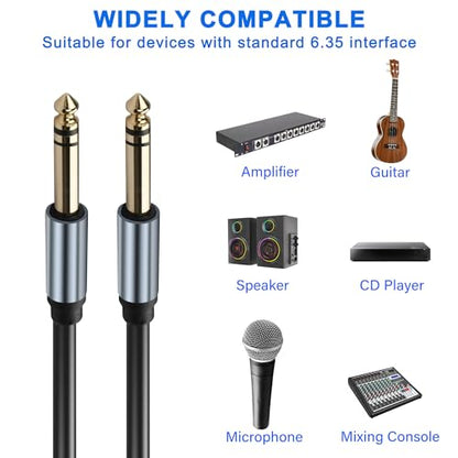 1/4 inch TRS Stereo Cable 6.35mm Male to 6.35mm Male TRS Stereo Audio Cable 0.98FT 1/4" Instrument Stereo Aux Jack Adapter Cable for Guitar Bass Amplifier 2pcs