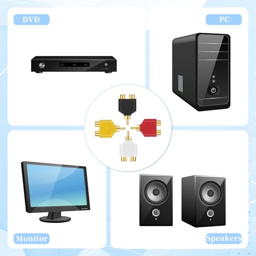 4Pcs RCA Y Splitter Plug Adapter RCA 1 Male to 2 Female Audio Speaker 2 Female to 1 Male Y Adapter Splitter Cable for Audio Video Av Tv Cable Convert