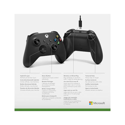 XBOX Wireless Gaming Controller + USB-C Cable | Carbon Black | Consoles, PCs, TVs, mobile, and more | Textured Grip | Wireless, Bluetooth, USB-C Connectivity - style: Carbon Black + USB-C Cable