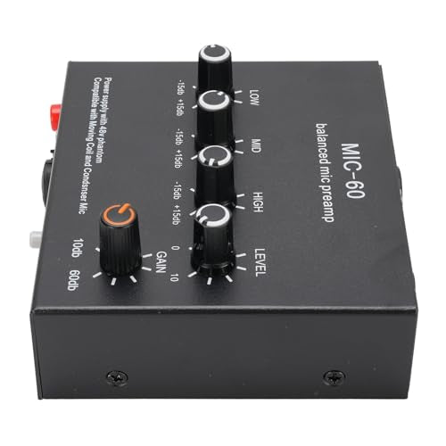 60dB Gain Microphone Preamp, Studio Quality Sound, 48V Power, 3 Channel Input, XLR Output, Line Out, for SM7B, with 48V Power, for 55SH (With 3.5mm Sound Cable) - size: With 3.5mm Sound Cable