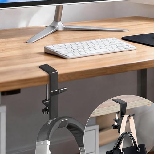Desk Mount Bag Holder Hook Clamp, Bag Hook 1 Pcs-Double Hook Black | Portable Purse Hook for Table, Reduce Desk Clutter, Desk Mount Headphones Holder, Backpack Hanger, Table Hanging Storage - color: 1 Pcs-Double Hook Black